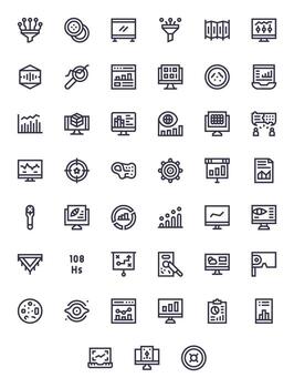 45 Retina Ready Icons for Visualization in Editable Bold Line Format vector