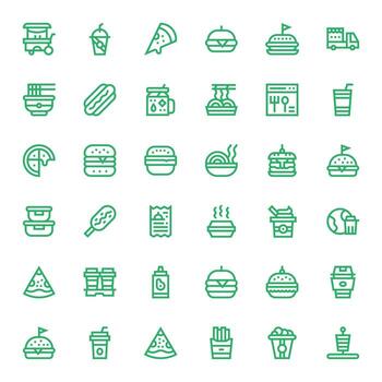 Bold Line Grid Fitted Icons from Takeaway Set with 36 High Resolution Icons vector