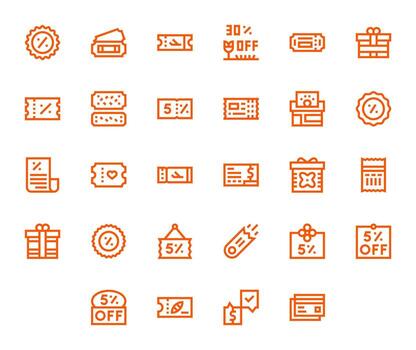 Voucher Icon Set with 28 Bold Line 128x128 Pixel Optimized Graphics vector