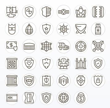 Guarded Scalable Set featuring 35 Display Perfect Regular Line High Resolution Icons vector
