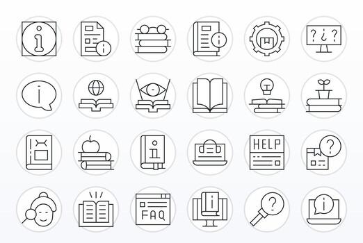 24 256x256 Icons for Knowledge Base in Detail Enhanced Thin Line Format vector
