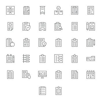 32 íconos para Lista de Verificación presentando 256x256 monitor Perfecto Delgado línea gráficos vector