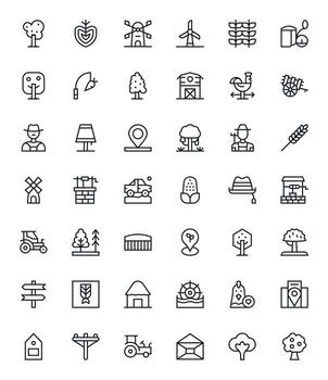 42 High Resolution Regular Line Icons for Rural with Pixel Aligned precision vector