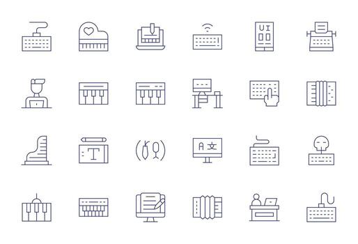 24 Delgado línea íconos diseñado para teclado en 64 x 64 píxel Perfecto formato vector