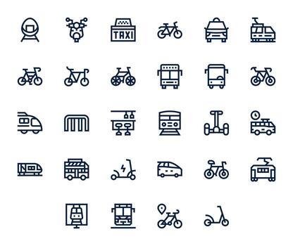 Commuter Scalable Set featuring 28 Editable Bold Line High Resolution Icons vector