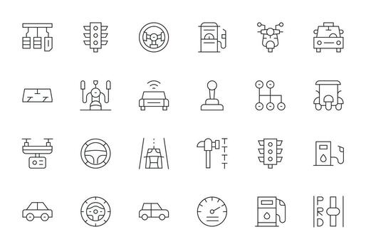 Driving Icon Toolkit featuring 24 Pixel Aligned 128x128 Thin Line elements vector
