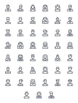 45 Pixel Optimized 128x128 Icons for Avatar in elegant Bold Line design vector