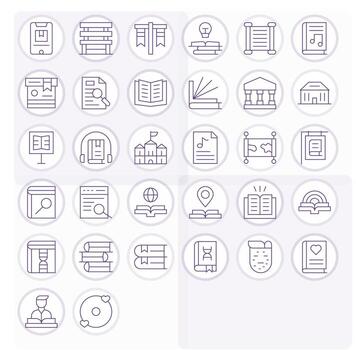 32 High Resolution Icons for Library in Editable Thin Line Format vector