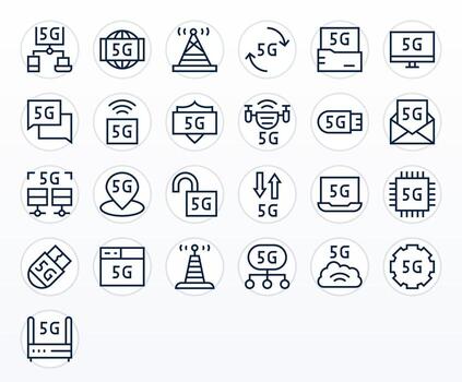 25 Regular Line Editable High Resolution Icons from 5G Suite vector