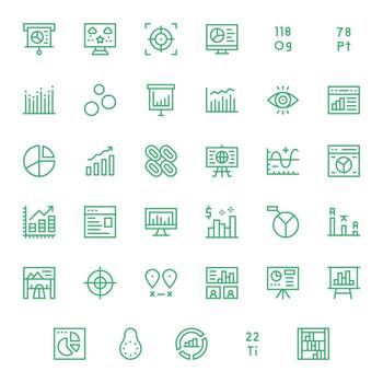 Data Visualization Ultimate Package with 35 High Resolution Regular Line Grid Fitted Icons vector