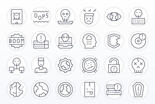 Thin Line Style System Failure Icons with 24 Retina Ready Pixel Optimized Designs vector