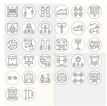 Training Comprehensive Bundle with 32 PIXEL Perfect Thin Line 64x64 Icons vector
