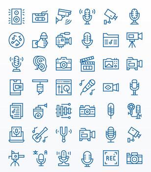 Recording Icon Set with 42 Regular Line 64x64 Display Perfect Graphics vector
