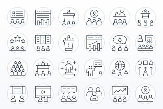 Audience featuring 24 High Resolution Icons in Thin Line Design vector