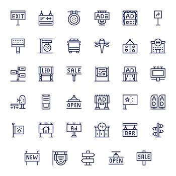 Signage Visual Pack containing 35 Regular Line Pixel Optimized Icons vector