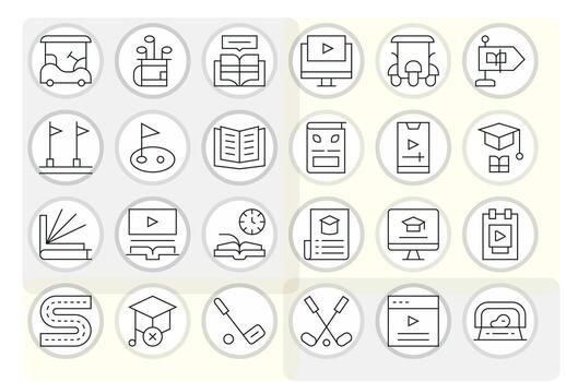 24 128x128 Thin Line Icons optimized for Course Grid Fitted display vector