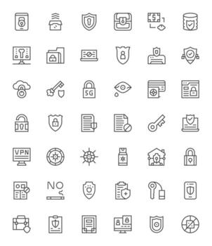 Data Protection Scalable Set featuring 42 Display Perfect Regular Line High Resolution Icons vector