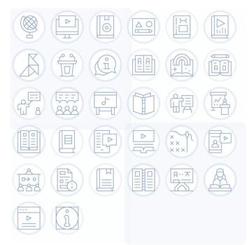 32 High Resolution Icons for Tutorial in Grid Fitted Thin Line Format vector
