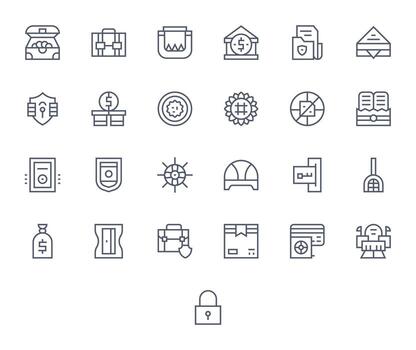 Vault Scalable Set featuring 25 Editable Regular Line High Resolution Icons vector