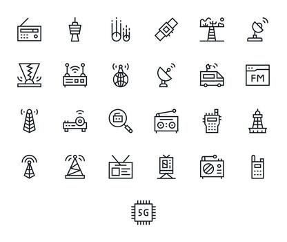 Antenna Display Perfect Set with 25 128x128 Regular Line Icons vector