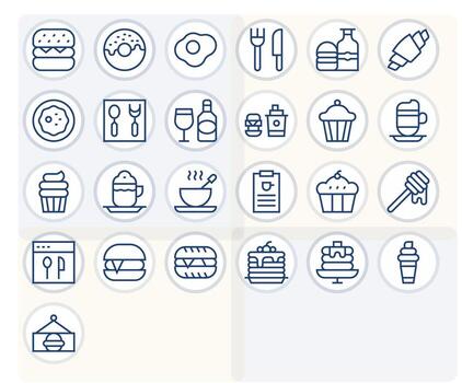 café menú icono colección con 25 alto resolución regular línea diseños vector