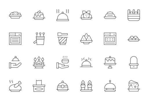 24 64x64 Icons for Tray in Pixel Aligned Thin Line Format vector
