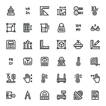 36 alto resolución negrita línea íconos para escala con cuadrícula equipado precisión vector