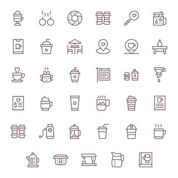 café moderno colección con 35 regular línea alto resolución píxel alineado íconos vector