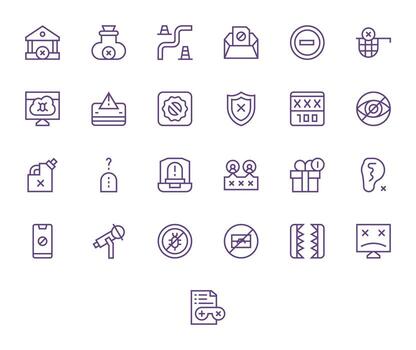 Blocked High Resolution Icon Pack with 25 Regular Line Pixel Optimized Elements vector