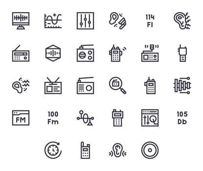 Frequency Complete Package with 28 High Resolution Bold Line Display Perfect Icons vector