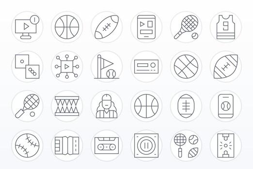 24 Icons inspired by Player in Detail Enhanced High Resolution Thin Line quality vector