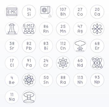 32 Icons inspired by Atomic in Display Perfect 256x256 Thin Line quality vector