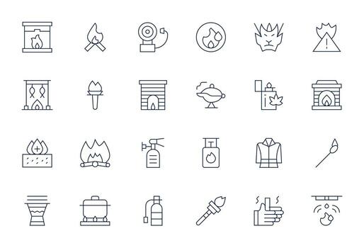 Fire Visual Pack containing 24 Thin Line Pixel Optimized Icons vector