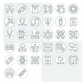 Data Transfer Premium Bundle with 32 256x256 Grid Fitted Thin Line Icons vector