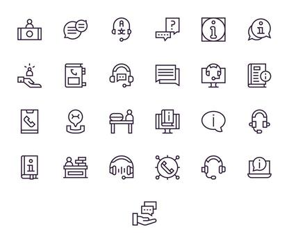 25 Regular Line Pixel Optimized Icons crafted for Support Center 128x128 applications vector