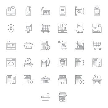 32 Display Perfect High Resolution Icons for Checkout in elegant Thin Line design vector