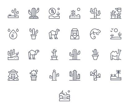 Desierto icono repositorio conteniendo 25 regular línea alto resolución cuadrícula equipado gráficos vector