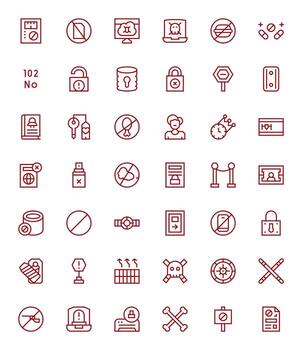 Restricted Icon Collection featuring 42 Grid Fitted High Resolution Regular Line Designs vector