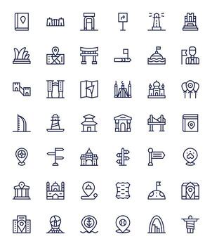 42 High Resolution Pixel Aligned Icons for Landmark in Regular Line Theme vector