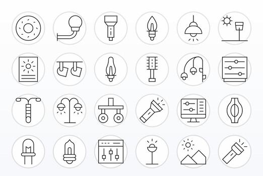 24 Icons for Brightness featuring 128x128 Pixel Aligned Thin Line Graphics vector