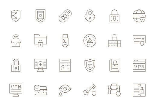 cifrado digital paquete conteniendo 24 cuadrícula equipado Delgado línea 128x128 íconos vector