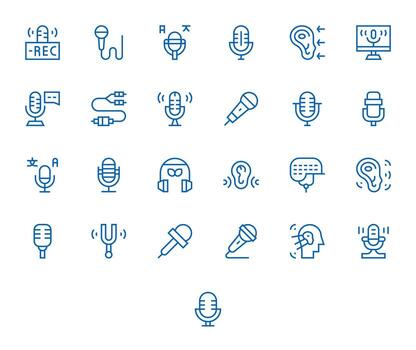 Audio Input Modern Collection with 25 Regular Line 128x128 Pixel Optimized Icons vector