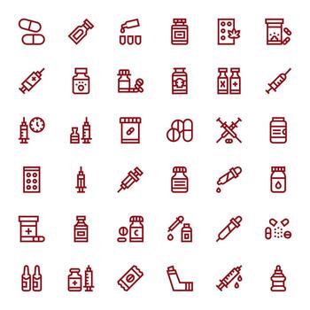 Dosage Icon Toolkit featuring 36 Pixel Optimized 256x256 Bold Line elements vector