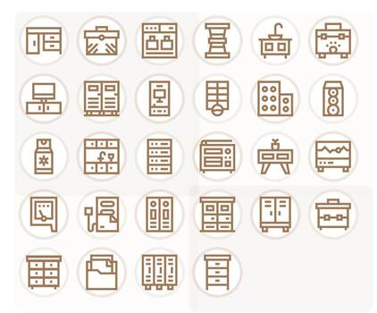 28 High Resolution Bold Line Icons for Cabinet with Display Perfect precision vector