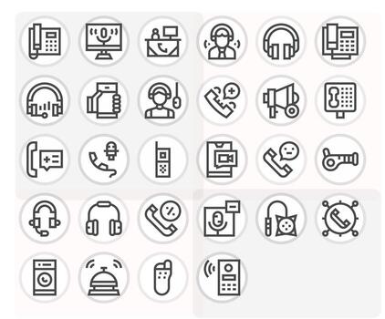 28 High Resolution Bold Line Icons optimized for Call Grid Fitted display vector