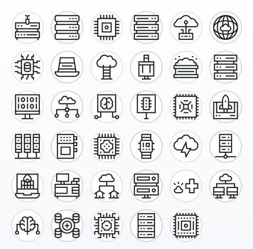 35 Regular Line Grid Fitted Icons crafted for Computing High Resolution applications vector