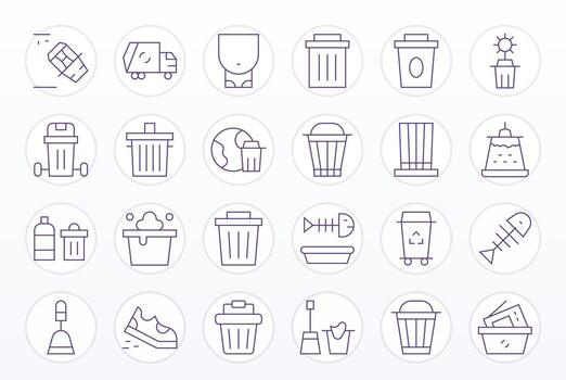 Garbage Icon Toolkit featuring 24 Editable High Resolution Thin Line elements vector