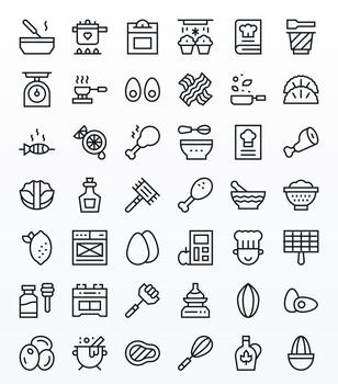 42 Pixel Optimized Regular Line Icons designed for Recipe Interface vector