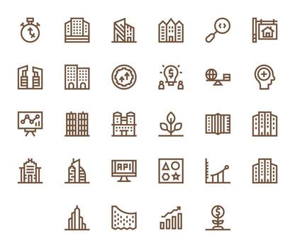 Bold Line Grid Fitted Icons from Development Set with 28 128x128 Icons vector