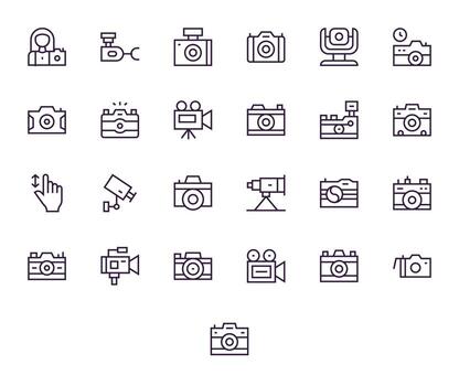 25 Regular Line Icons from Digital Camera in 128x128 Grid Fitted Quality vector